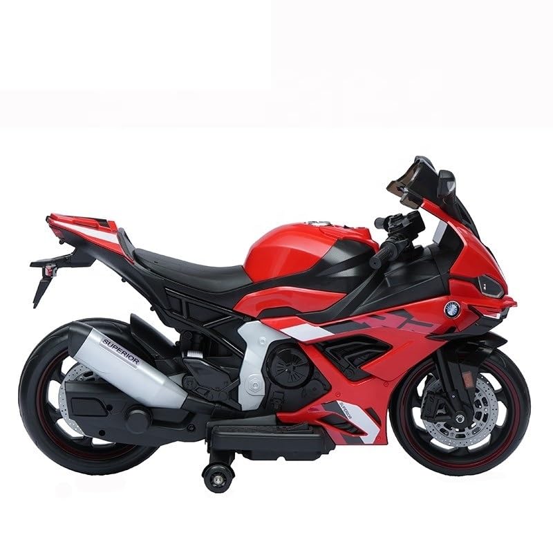Usmile Toys black battery-powered kids' biggest bike with realistic exhaust pipes, comfortable black seat, and red rim details. www.usmile.toys